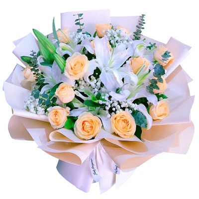 南通16朵香槟玫瑰2支百合，爱的温暖和幸福
