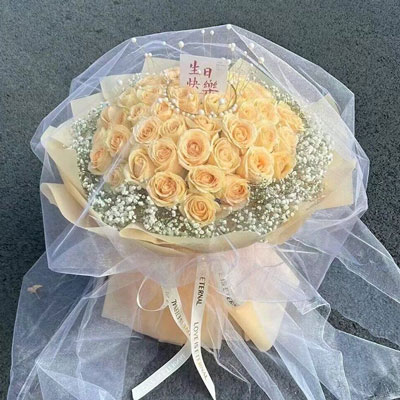 南通52朵香槟玫瑰满天星，你就是我的全部