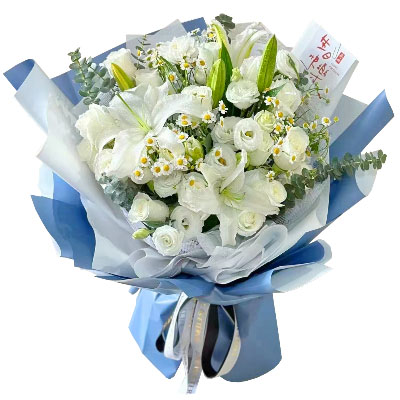 南通11朵白玫瑰桔梗百合，爱永恒不息
