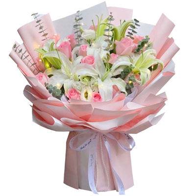 南通16朵粉玫瑰百合，感情稳定坚固