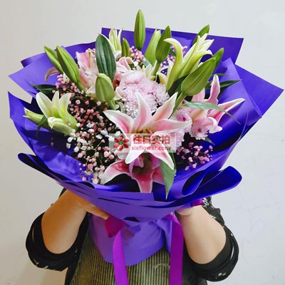 南通6支粉色多头百合,真诚的问候